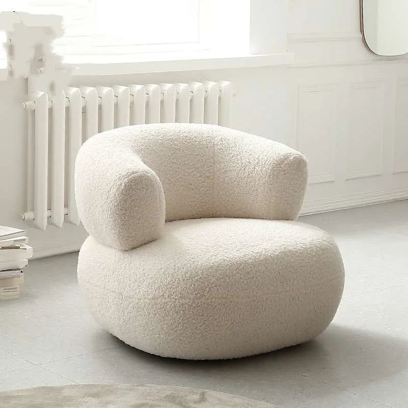 MOMO Nordic Creative Simple Casual White Lamb Wool Lazy Small Apartment Single Sofa Chair Living Room Balcony ShopOnlyDeal