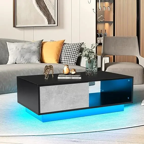 Coffee Table for Living Room Coffee Table Modern Led Center Table with Drawers Storage High Gloss Tabletop and with Led Lights ShopOnlyDeal