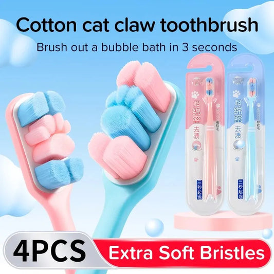 4Packs Cartoon Cat Claw Extra Soft Bristles Toothbrush Couple Adult Soft Hair Toothbrush Family Set ShopOnlyDeal