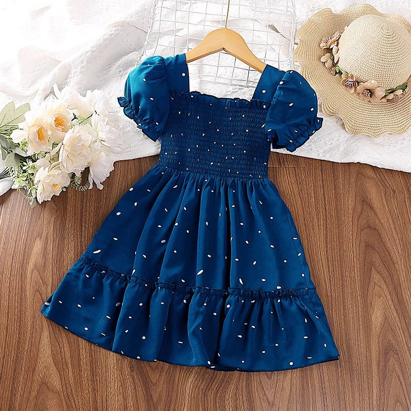 Dress Kids Girls Dark Green Cute Princess Dress 2-6 Years Short Sleeve Dress Square Collar Puff Sleeve Layered Dress ShopOnlyDeal