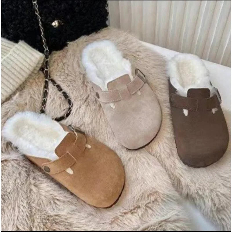 Fur Classic Clogs Women Winter Fashion Cork Insole Plush Slipper with Arch Support Cozy Home Furry Suede Mules Outdoor Slippers ShopOnlyDeal