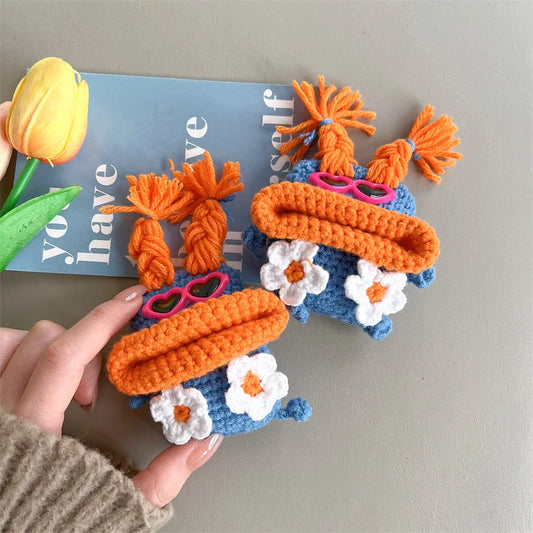 Knitted Flower Big Mouth Doll Case for Apple AirPods 1 2 3 Pro Cases Cover IPhone Bluetooth Earbuds Earphone Air Pod Pods Case ShopOnlyDeal