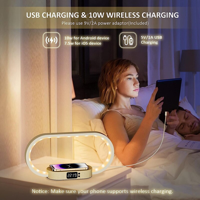 Multifunction Wireless Charger Pad Stand Clock LED Desk Lamp Night Light USB Port Fast Charging Station Dock for iPhone Samsung ShopOnlyDeal