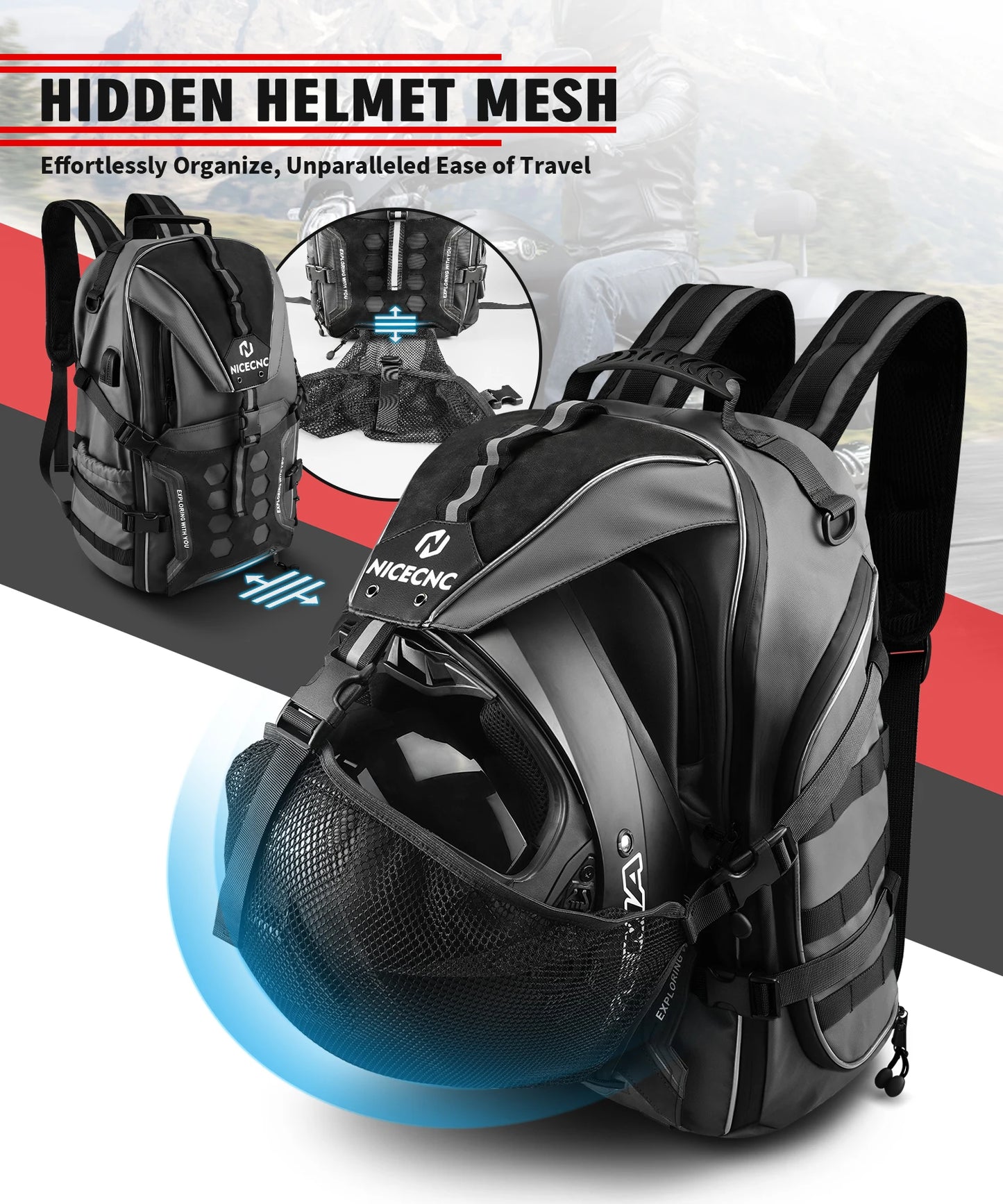 Motorcycle Helmet Backpack for Motorcyclist Waterproof 35L Motorbike Storage Bag with USB-Charge Port Outing Travel Men Backpack ShopOnlyDeal