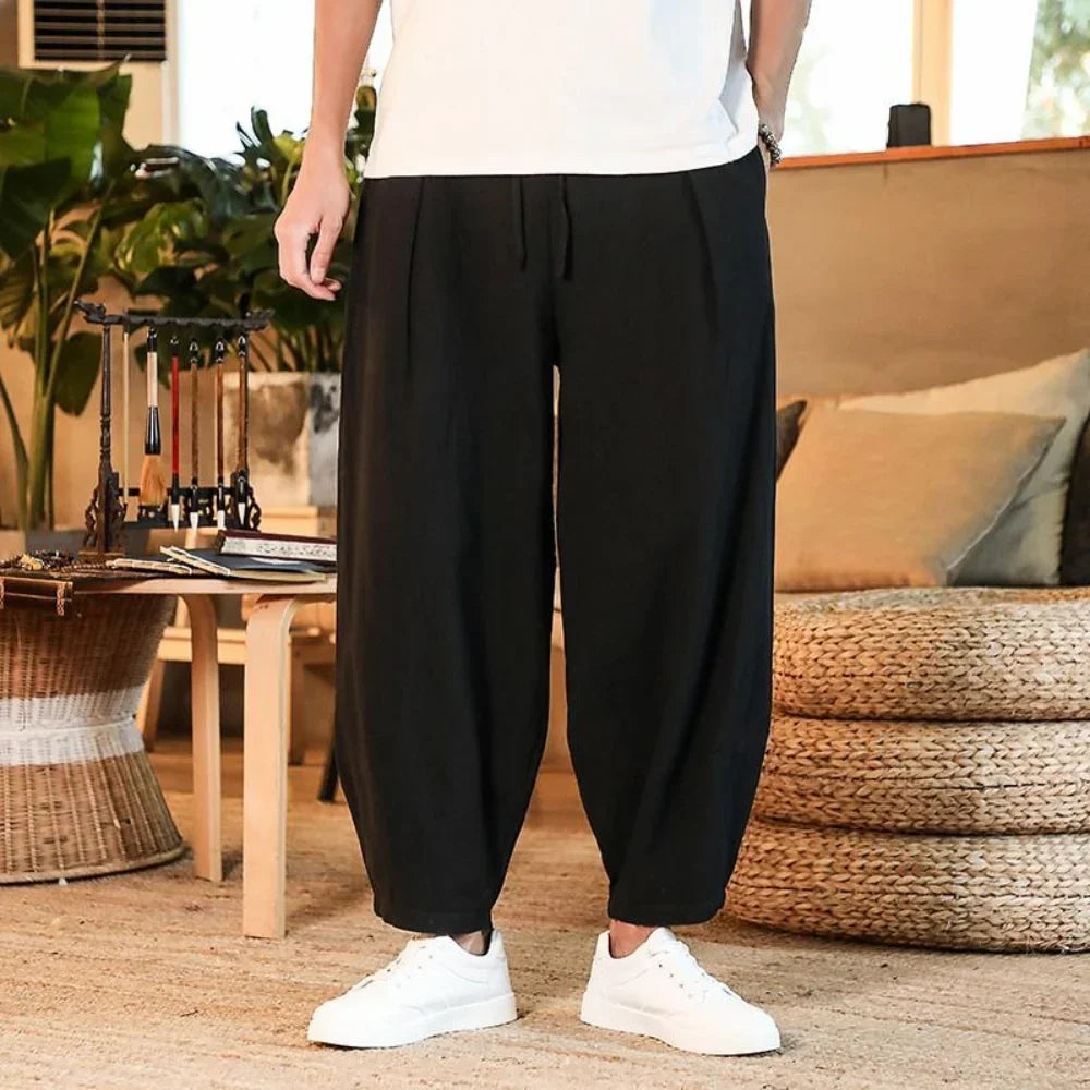 Cotton and Linen Loose Men's Pants | Male Summer New Breathable Solid Color Linen Trousers | Fitness Streetwear Oversize Trousers ShopOnlyDeal