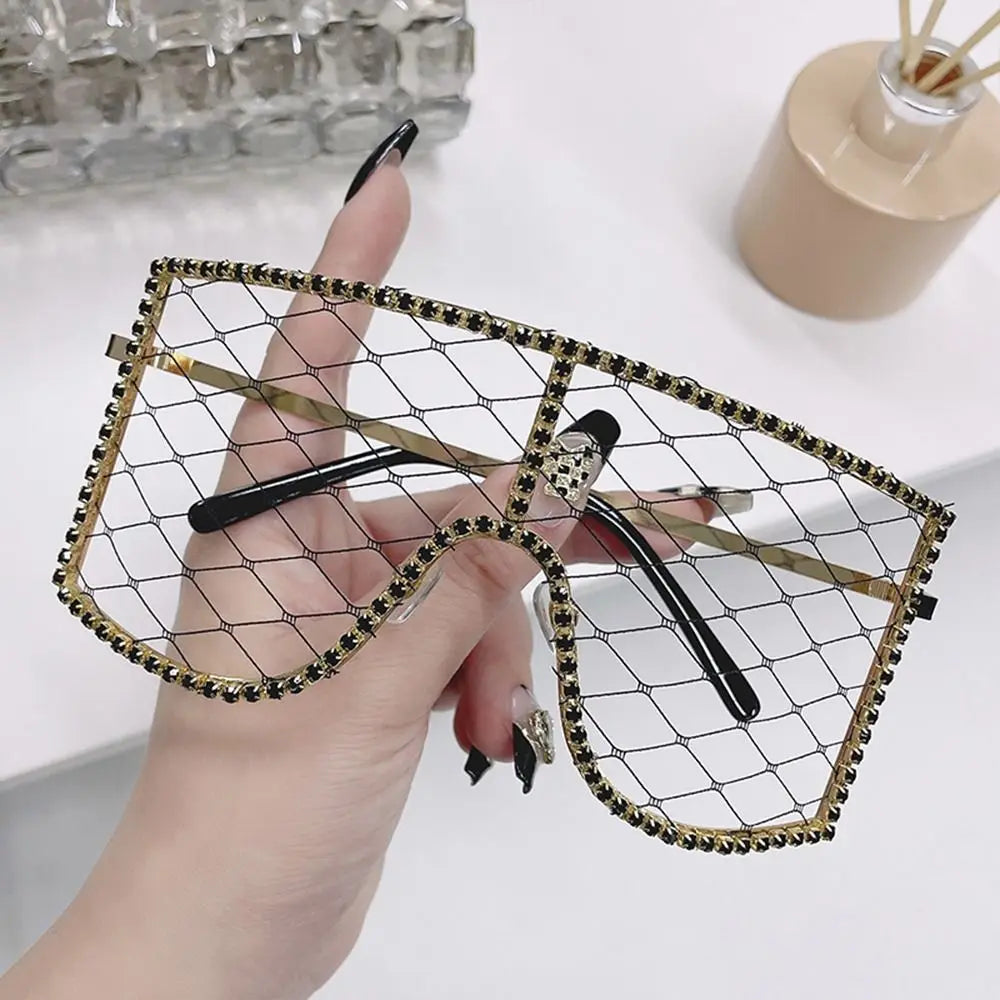 Oversized Rhinestone Mesh Glasses Fashion Colorful Diamond Eyewear Y2K Sunglasses for Party, Proms, Cosplay Costume ShopOnlyDeal