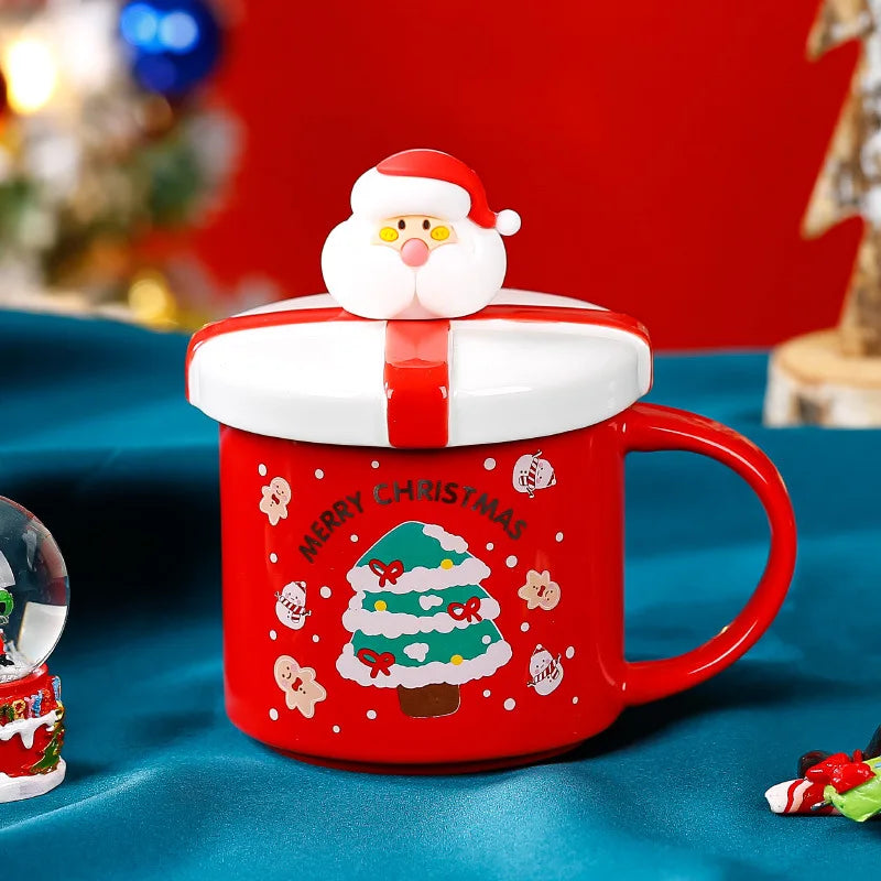 Creative cartoon high appearance Level Santa mug Ceramic cup with lid with spoon Water cup Christmas gift ShopOnlyDeal