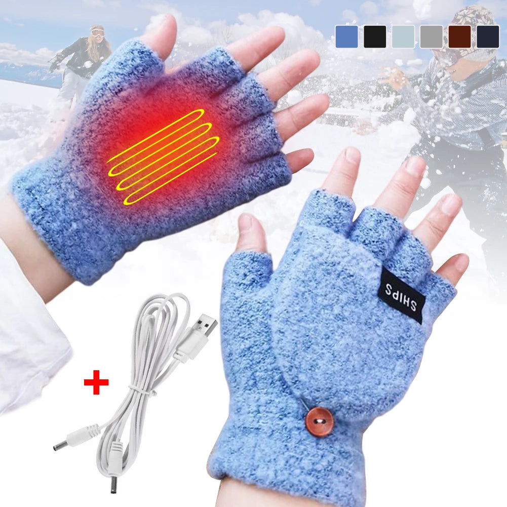 Winter Heated Gloves USB Electric Heating Ski Gloves Adjustable Temperature Cycling Gloves For Men Women Bike Motorcycle Gloves ShopOnlyDeal