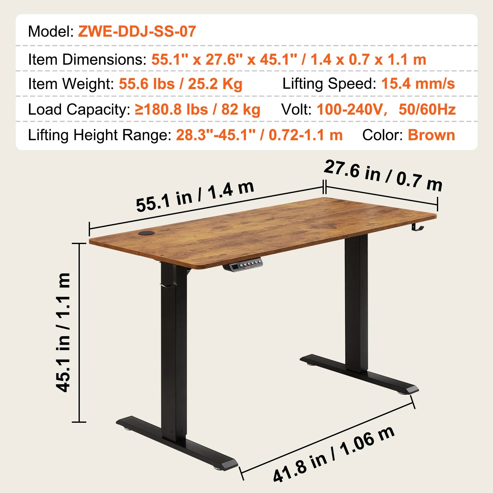 VEVOR Height Adjustable Desk,3-Key Modes Electric Standing Desk,Sturdy Dual Metal Frame, Max.Bearing 180 LBS Sit Stand up Desk ShopOnlyDeal