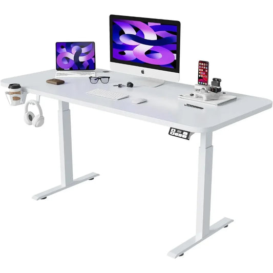 63x24inch Adjustable Desk Electric Standing Desk Sit Stand up Desk Height Adjustable Home Office Workstation White ShopOnlyDeal