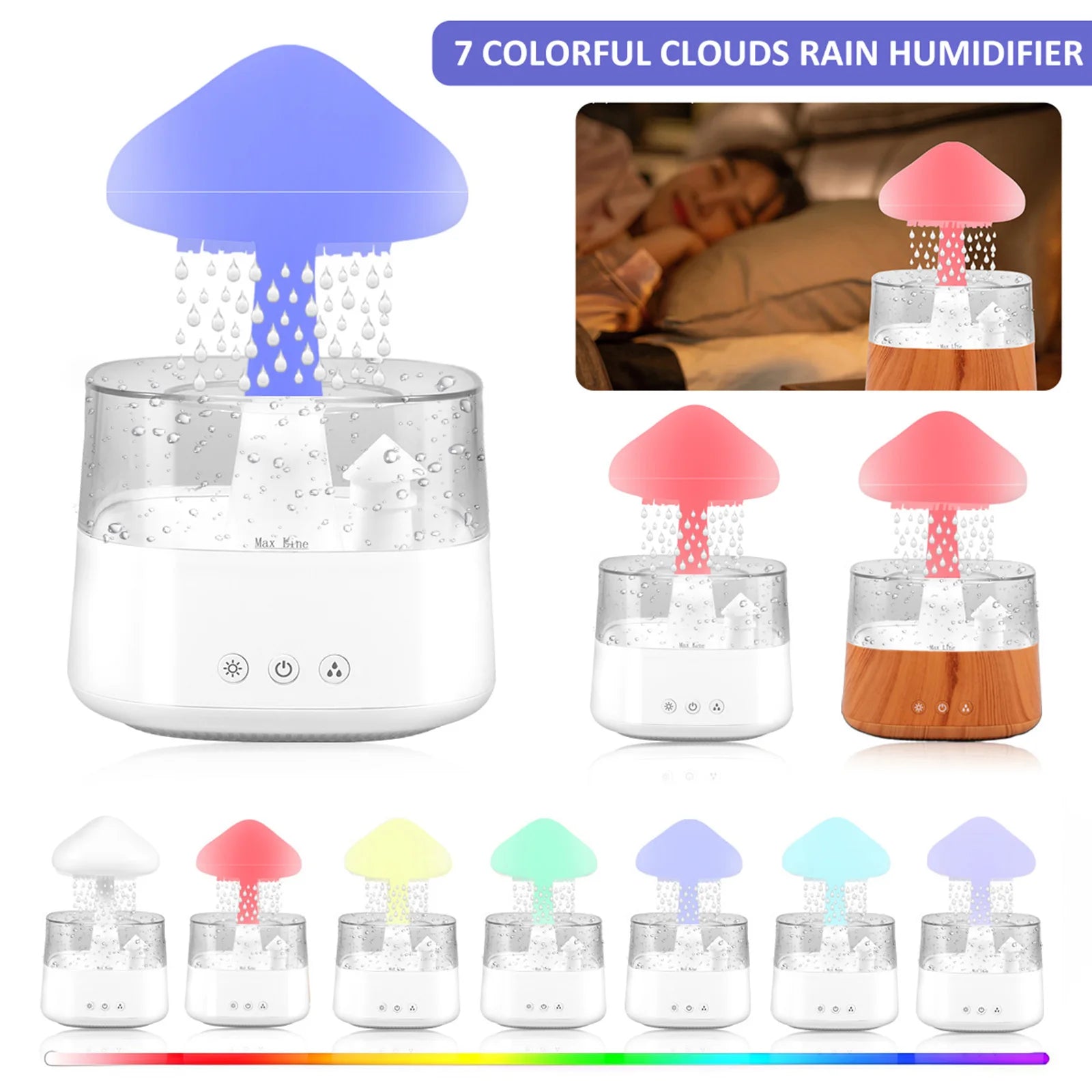 300/450ml 7 Colours Lights Cloud Rain Humidifier Raindrop Humidifier Multifunctional Aroma Diffuser Humidifier for Desk Bedside ShopOnlyDeal