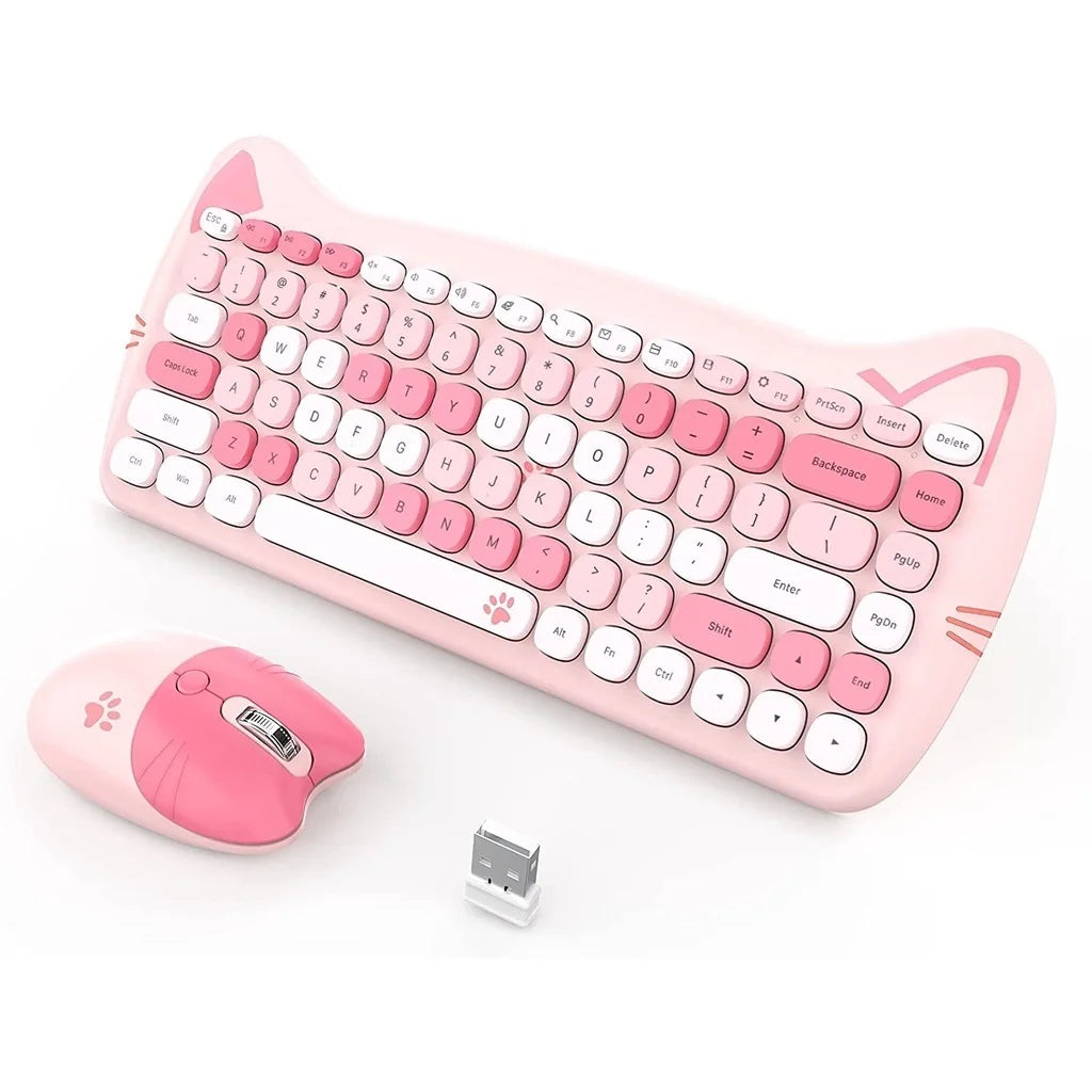 Colors Cute 2.4G Wireless Keyboard Mouse Combo for Computer Laptop Korea/English Wireless Keyboard and Mouse Set Cat Shape ShopOnlyDeal