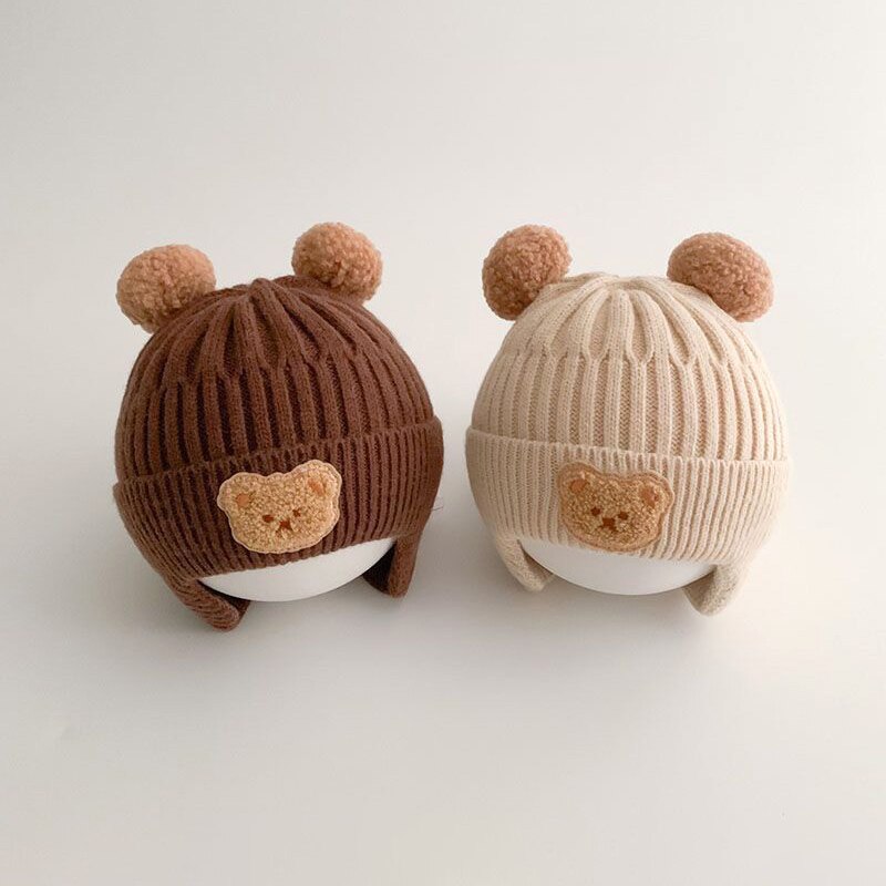 Winter Baby Beanie Cap Cartoon Bear Ear Protection Knitted Hat for Toddler Boys Girls Cute Korean Warm Kids Crochet Hats Gorros ShopOnlyDeal