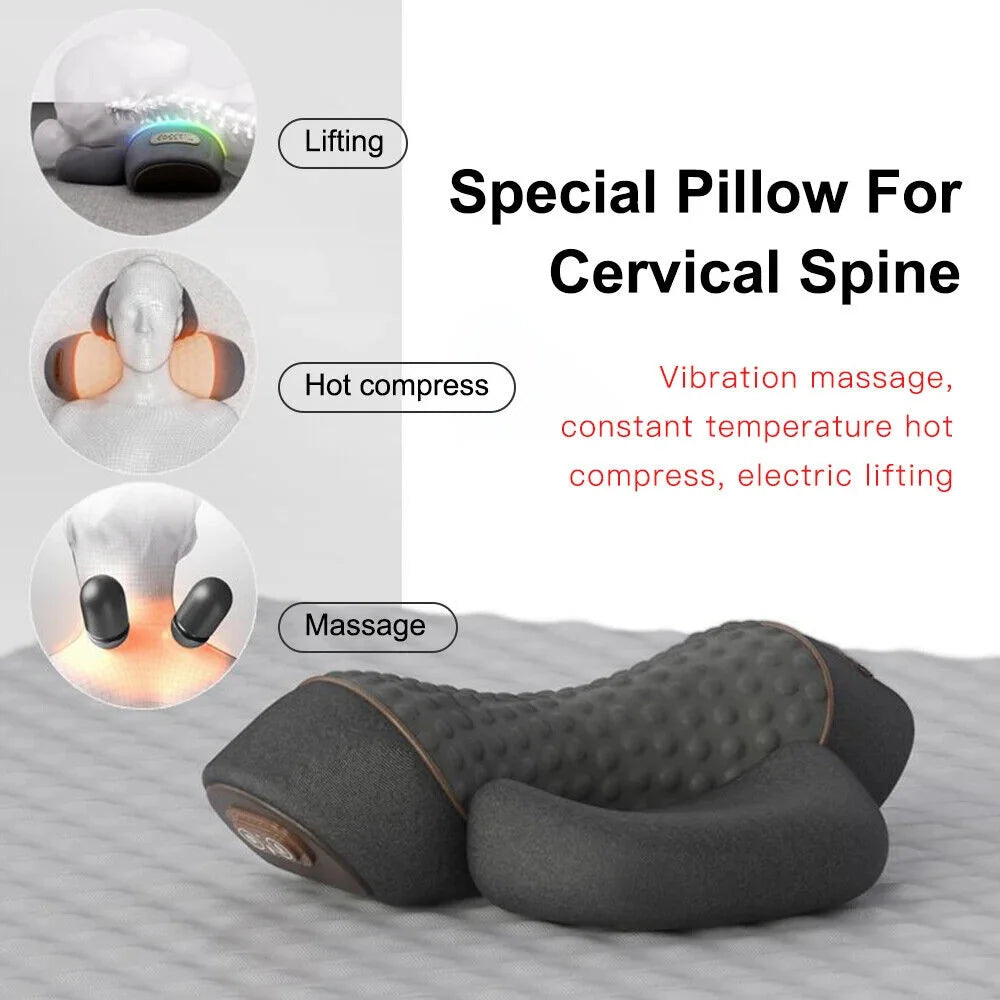 Electric Massager Cervical Pillow Hot Compress Vibration Massage Neck Traction Relax Sleeping Memory Foam Pillow Spine Support ShopOnlyDeal