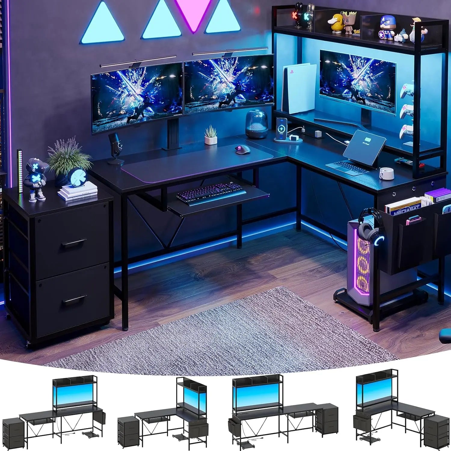 L Shaped Gaming Desk, Reversible Corner Computer Desk with Power Outlet ,computer desks ,gaming desk,gaming table ShopOnlyDeal