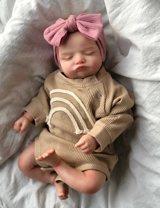 46CM Already Finished Painted Reborn Doll Rosalie Newborn Sleeping Doll Soft Hand-Drawing Hair 3D Skin Tone Visible Veins ShopOnlyDeal