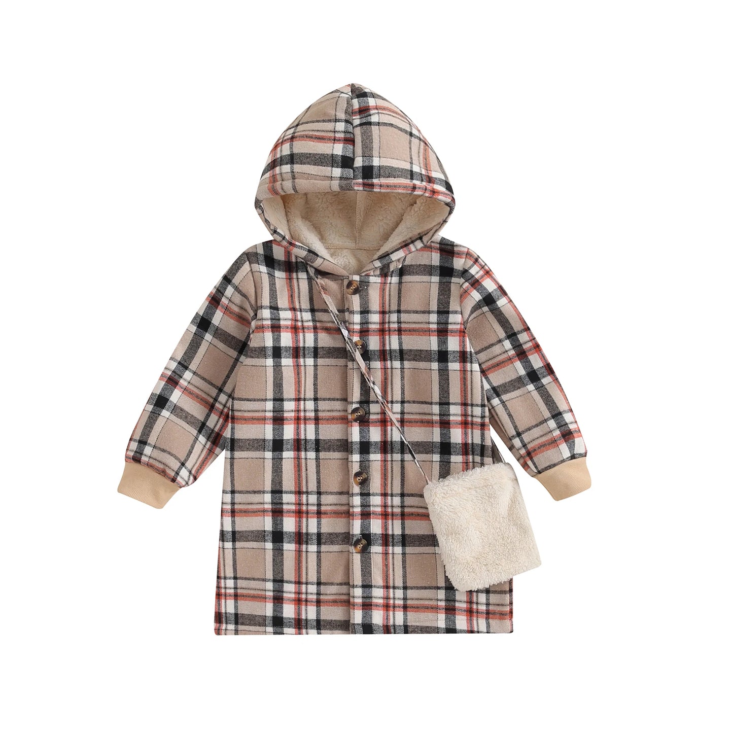 Pudcoco Toddler Girl Winter Coat Plaid Print Long Sleeve Hoodie Jacket and Crossbody Bag Infant Baby Spring Fall Outwear 4-7T ShopOnlyDeal