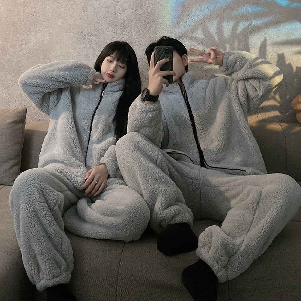 Winter Pajamas Women Coral Fleece Homewear Suit Couple Long Pijama Men Thickened Velvet Warm Soft Comfortable Pajamas Set ShopOnlyDeal