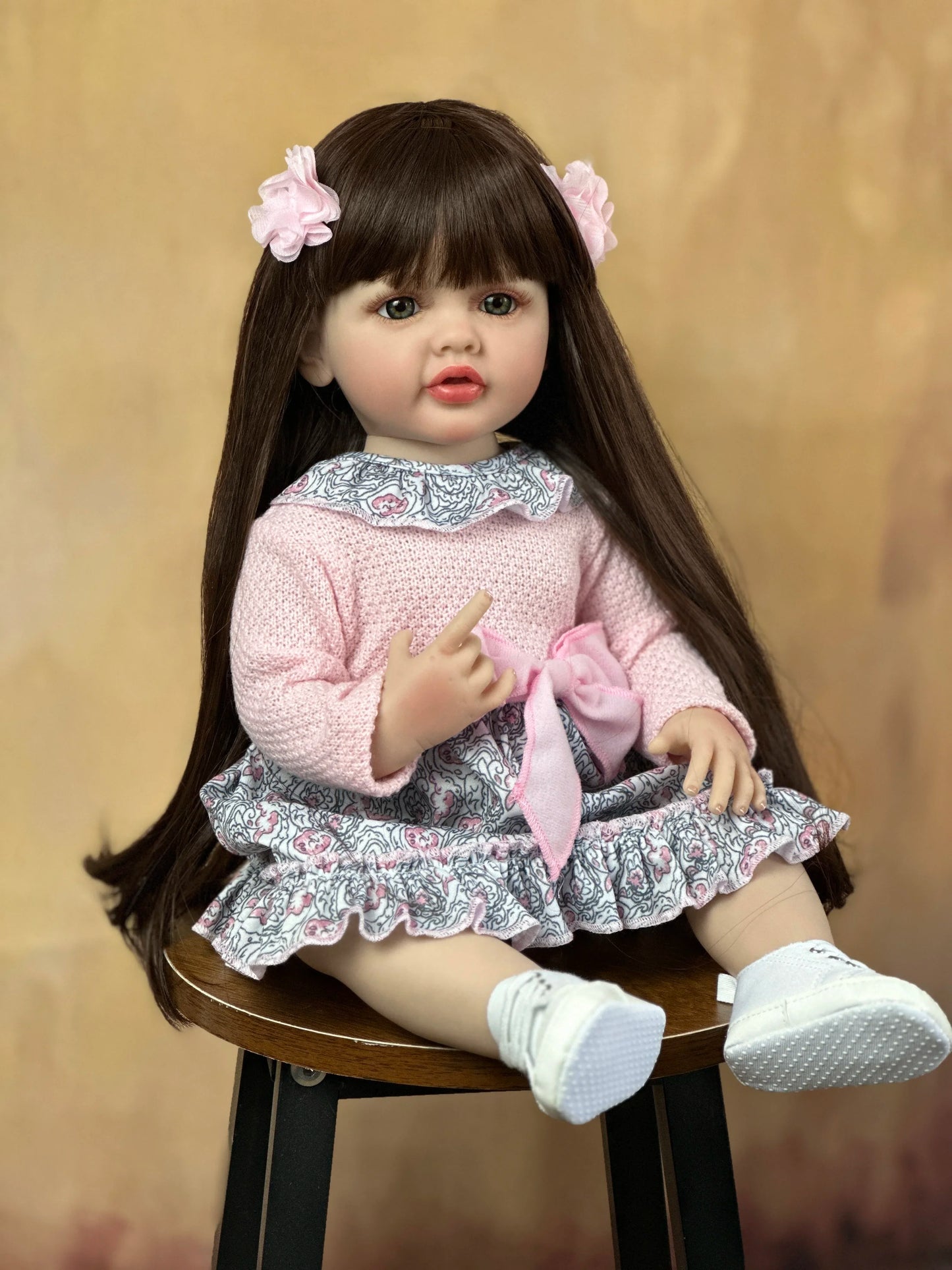 BZDOLL 55cm 22inch Lifelike Reborn Baby Girl Doll Soft Silicone Long Brown Hair Realistic Princess Toddler Bebe Birthday Gift ShopOnlyDeal