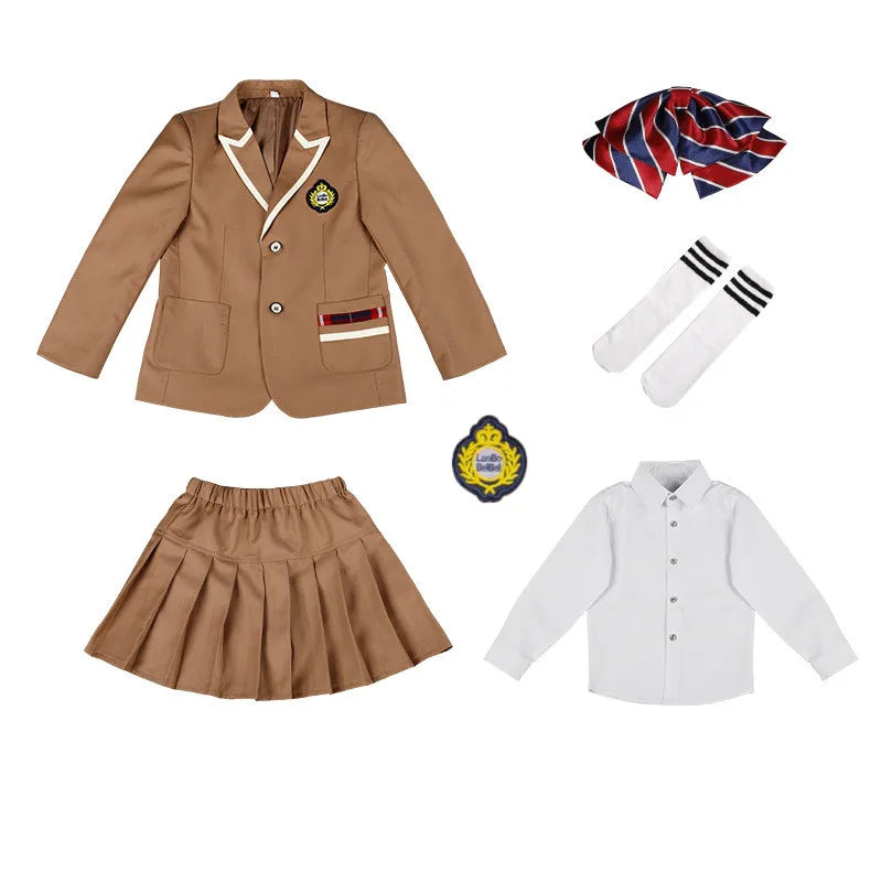 Boys School Uniform & Girls Jacket Khaki Skirt Shirt Tie Suits | Kids Formal Dress Tuxedo | Toddler Clothes Sets | Child Student Outfits ShopOnlyDeal