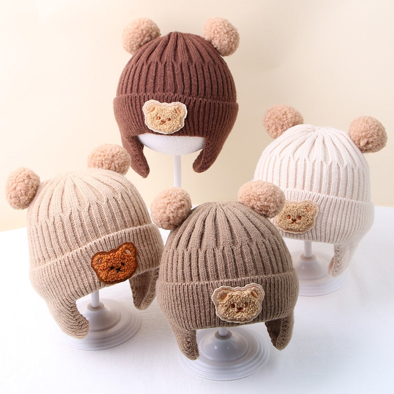 Winter Baby Beanie Cap Cartoon Bear Ear Protection Knitted Hat for Toddler Boys Girls Cute Korean Warm Kids Crochet Hats Gorros ShopOnlyDeal