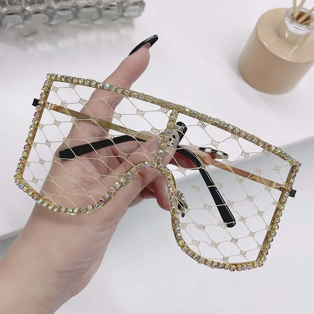 Oversized Rhinestone Mesh Glasses Fashion Colorful Diamond Eyewear Y2K Sunglasses for Party, Proms, Cosplay Costume ShopOnlyDeal