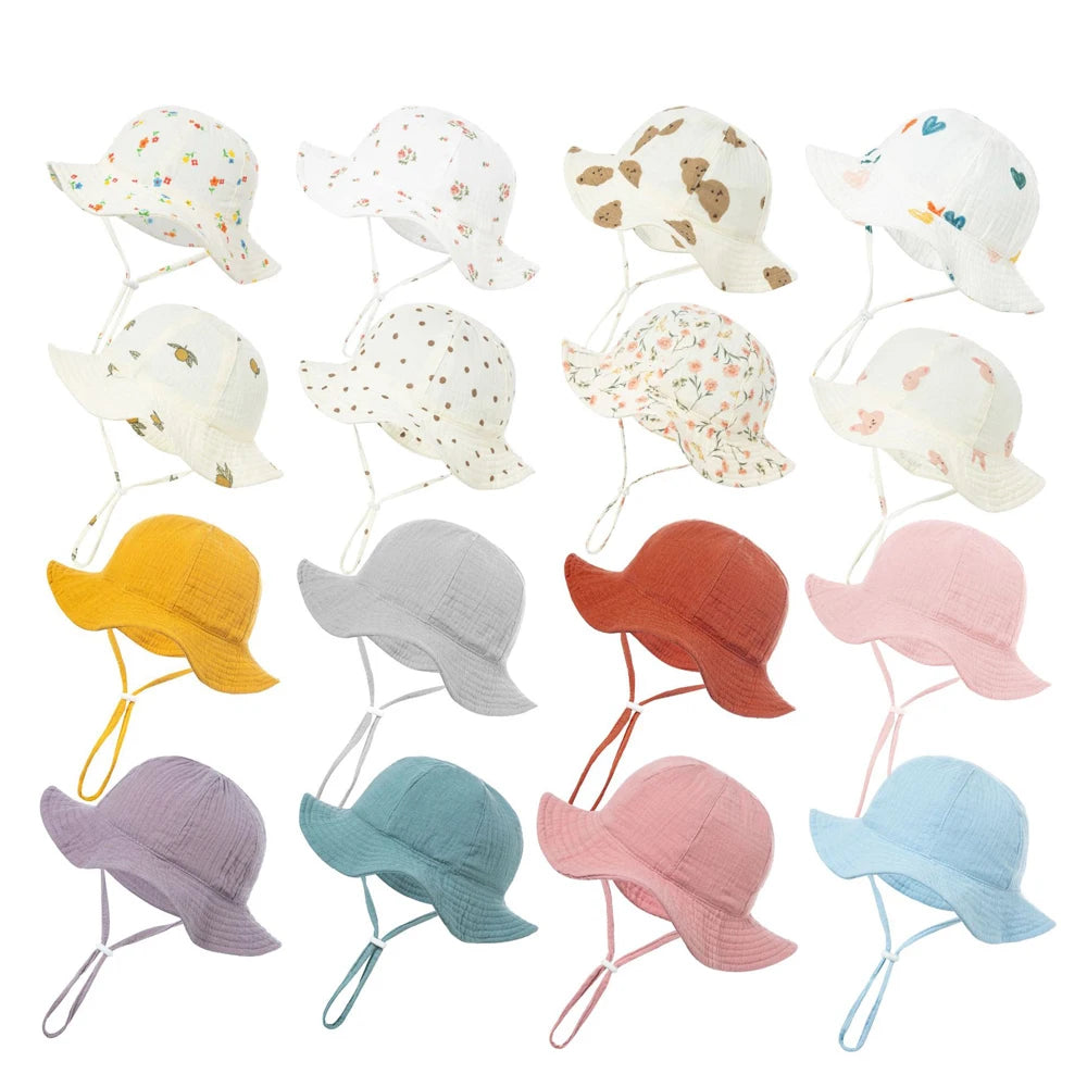 Baby Sun Hat Spring Summer Kids Bucket Hats for Girls Pure Cotton Beach Toddle Boy Cap Infant Newborn Accessories 0-12M ShopOnlyDeal