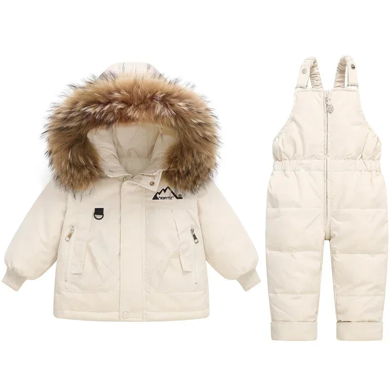 Children Down Jacket Clothing Sets -30 Degrees Winter Girl Duck Down Jacket + Overalls Kids Warm Suit Toddler Boys Coat Jumpsuit ShopOnlyDeal