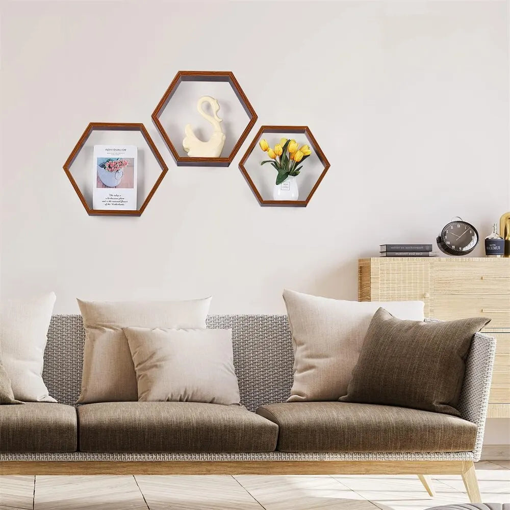 Hexagon Shelves for Wall Wood Storage Shelf Living Room Wall Pendant Combination Shelf on The Wall Home Shelves 3PCS/Set ShopOnlyDeal