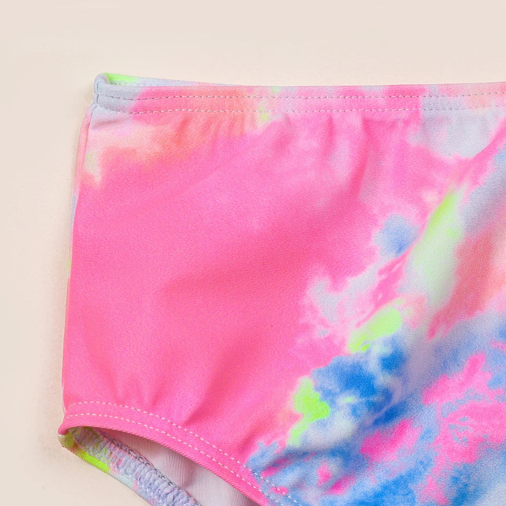 Tropical Tie-Dye Girls Long Sleeve Swimsuit Set | Two-Piece Hawaiian Swimwear | Kids' Swim Shirts & Bathing Suit ShopOnlyDeal