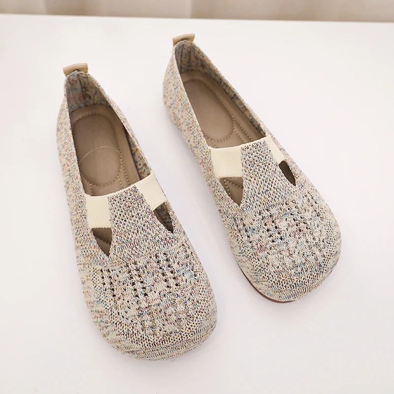 Hollow-out Loafers Autumn Casual Shoes Women Flat Heel Square Toe Sneakers Summer Barefoot Shoes Moccasin Women Knitted Flats ShopOnlyDeal