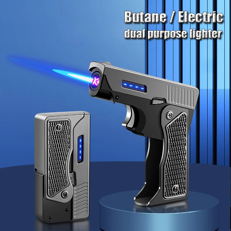 New Windproof Gas-Electric Plasma Type C USB Rechargeable Lighter | Folding Gun Butane Torch | Turbo Jet Flame Cigar Lighter | Men's Gift ShopOnlyDeal