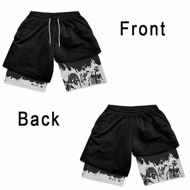 Summer Men's Double Layered Shorts | Anime High Waisted Oversized Breathable Sports Shorts | Training and Fitness Sports Shorts ShopOnlyDeal