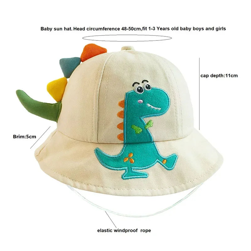 New Cartoon Dinosaur Summer Baby Hat for Girls Boys Panama Toddler Wide Brim UV Beach Sun Cap Outdoor Children Fisherman Hat ShopOnlyDeal