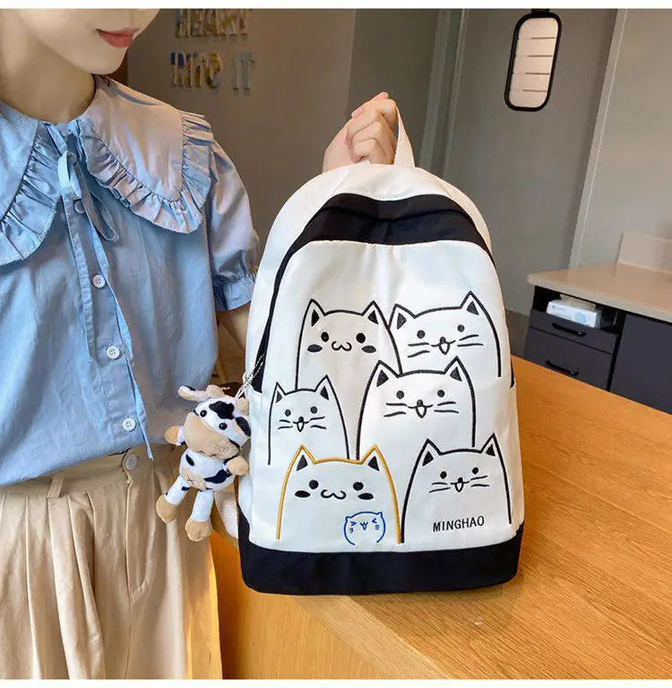 Cute Cat Pattern Backpack for Women | Kawaii High-Capacity Fashion Female Backpack | Travel and High School Book Bags for Students 2023 ShopOnlyDeal