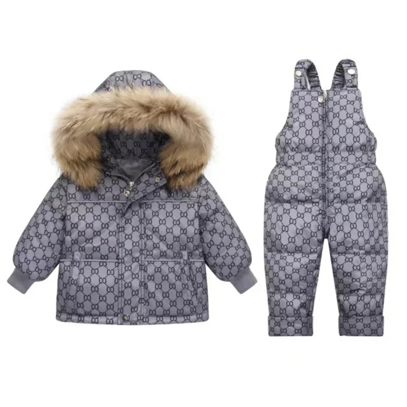 Children Down Jacket Clothing Sets -30 Degrees Winter Girl Duck Down Jacket + Overalls Kids Warm Suit Toddler Boys Coat Jumpsuit ShopOnlyDeal