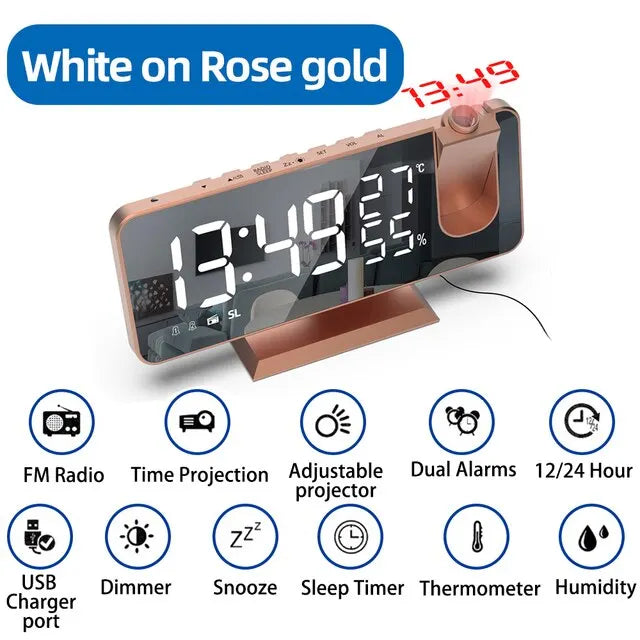 LED Digital Alarm Clock Bedroom Electric Alarm Clock with Projection FM Radio Time Projector Bedroom Bedside Clock ShopOnlyDeal