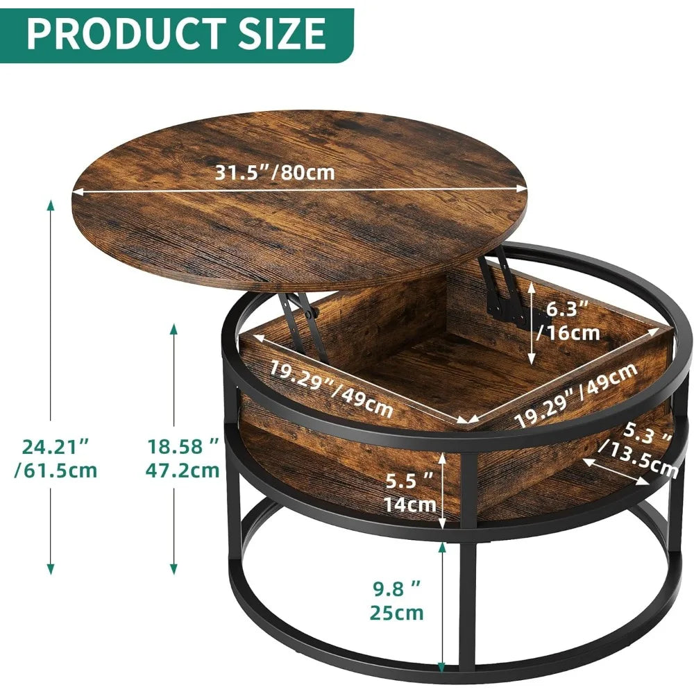 Round Lift Top Coffee Table, Coffee Tables with Living Room with Hidden Storage Compartment, Coffee Table with Storage ShopOnlyDeal