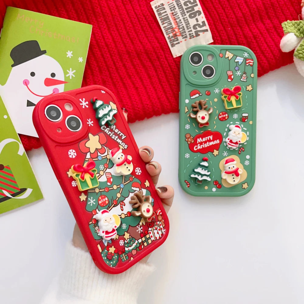 Cartoon DIY Cute Phone Case for iPhone 16 15 14 13 12 11 Pro Max X XR XS Max 7 8 Plus 3D Christmas Elk Yeti Santa Claus ShopOnlyDeal