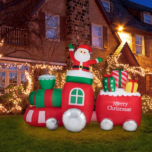 Christmas 8FT Santa Claus on Pick Up Train Built-in LED Xmas Holiday Inflatable Decor Yard ShopOnlyDeal