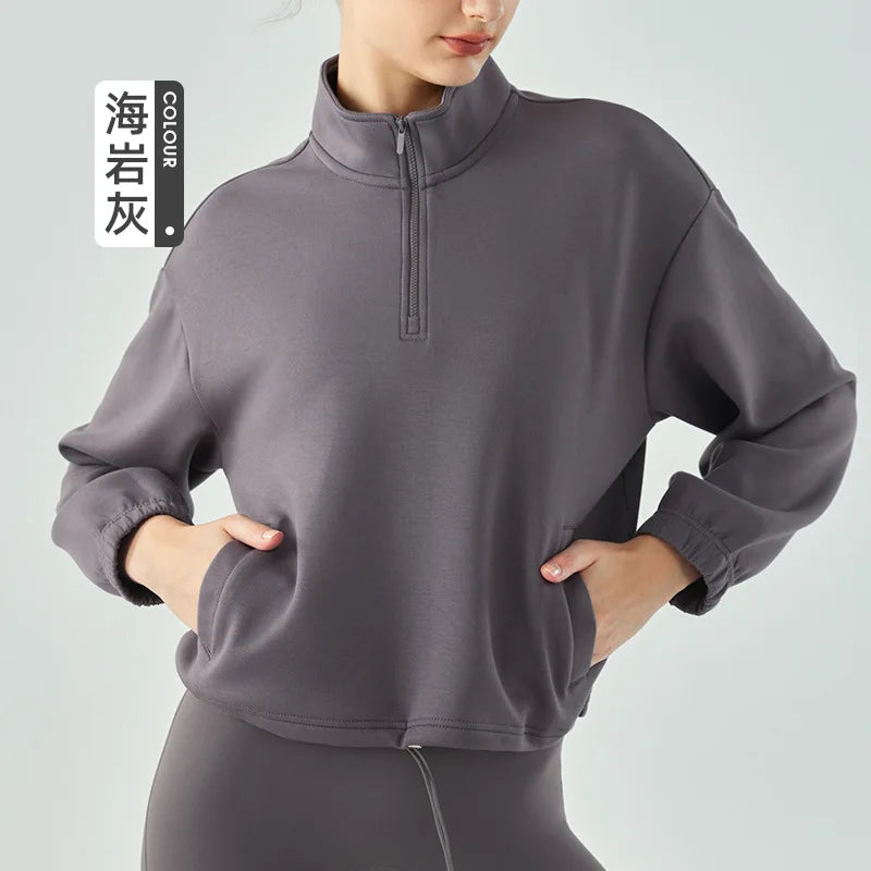 Standing Neck Half Zip Autumn and winter Sportswear Fitness Top Female Loose casual and slimming Yoga Outfit Suit Sports Jacket ShopOnlyDeal