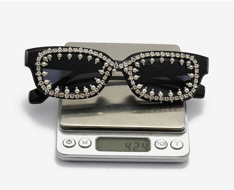 Vintage Rectangle Diamond Sunglasses | Women Fashion Luxury Pearl Rhinestone Punk Eyewear | Female Trends Crystal Sun Glasses | Men's Stylish Accessory ShopOnlyDeal