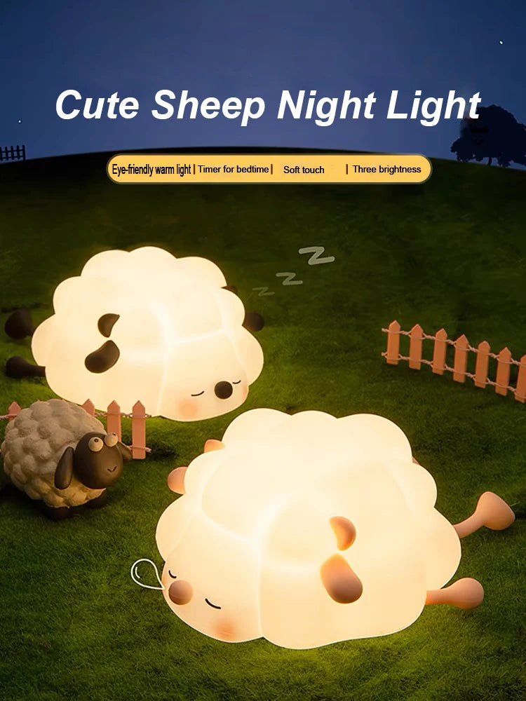 LED Night Lights Cute Sheep Panda Touch Sensor Silicone Lamp USB Rechargeable Timing Room Decor nightlight Kids Birthday Gifts ShopOnlyDeal