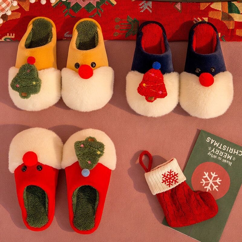 2023 Christmas Cotton Slippers for Women Men Winter Warm Shoes Soft Plush Cute Cartoon Couples Indoor Home Floor Footwear ShopOnlyDeal