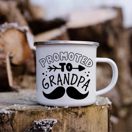 Promoted to Grandpa Mug | Grandfather Coffee Mugs for Pregnancy Announcement | New Baby Family Enamel Cup | Surprise Gift for Grandad ShopOnlyDeal