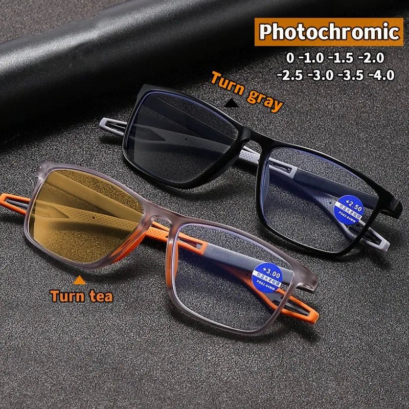 Trendy Intelligent Photochromic Myopia Glasses Men Color Changing Anti-blue Light Eyewear Unisex Optical Eyeglasses 0 To -4.0 ShopOnlyDeal