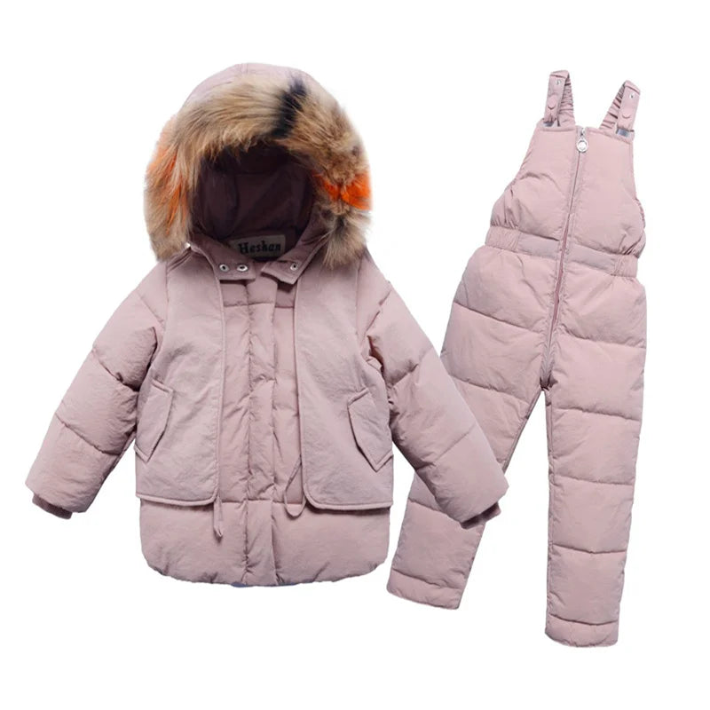 -30℃ Winter Down Suit Thick Warm Sets Boys Girls Hooded Jackets Overalls 2 Pcs Kids Parka Snow Wear Outfits 2-6 Years ShopOnlyDeal