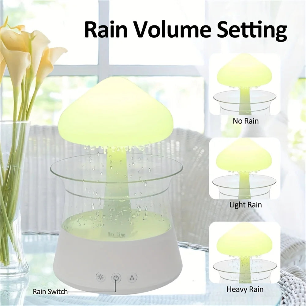 7-Colour Variable Cloud and Rain Humidifier with Remote Control - Vaporizer Humidification, Water Drop, Waterfall Light, Mushroo ShopOnlyDeal