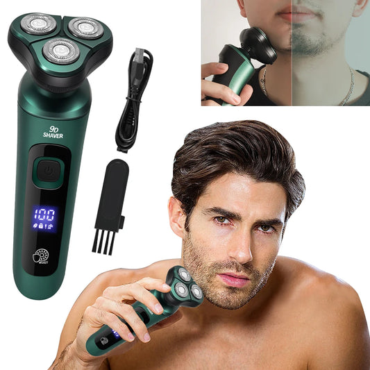 Men Electric Travel Shaver with Digital Display Three-head Floating Razor Washable Smart Razor Face Beard Trimmer Car Home Razor ShopOnlyDeal