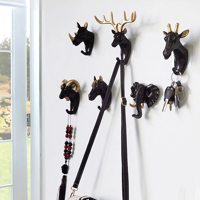 Multi Colour Deer Head Animal Decorative Hooks Wall Hanging Behind Door Wall Clothes Hat Key Holder Storage Rack Home Decor ShopOnlyDeal